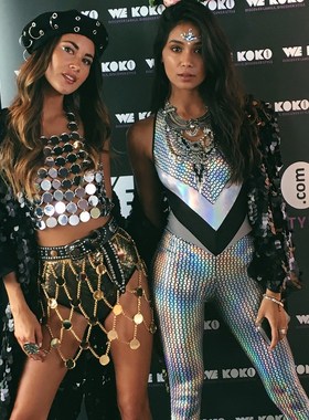 欧美跨境 夜店休闲手工夸张渔网亚克力亮片半身裙腰链