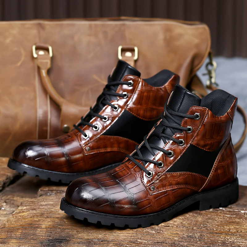 PU shoes for men boots 鞋 martin马丁靴复古皮鞋 时尚男中帮靴