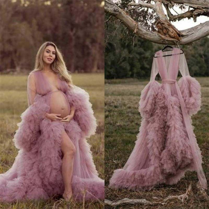 欧美性感网纱孕妇长袍Maternity Robes Sexy Birthday PartyDress
