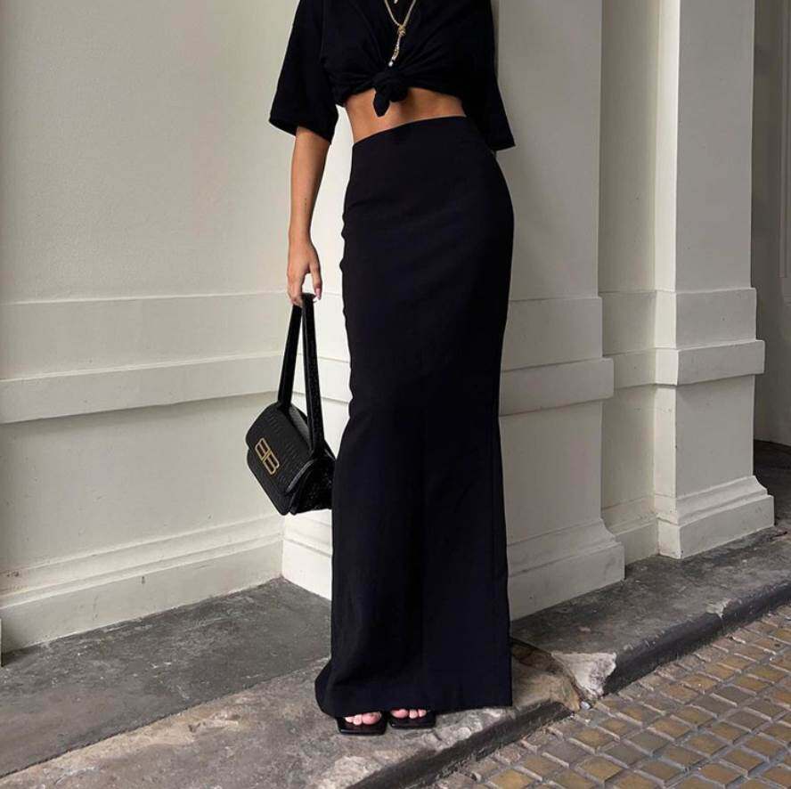 Black long skirt 欧美夏季新款黑色高腰显瘦包臀长款百搭半身裙