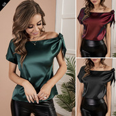 summer sleeved bow imitation 2022 short neckline silk top