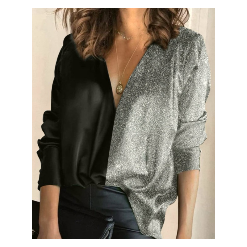 Spring and summer French hedging stitching V-neck shirt