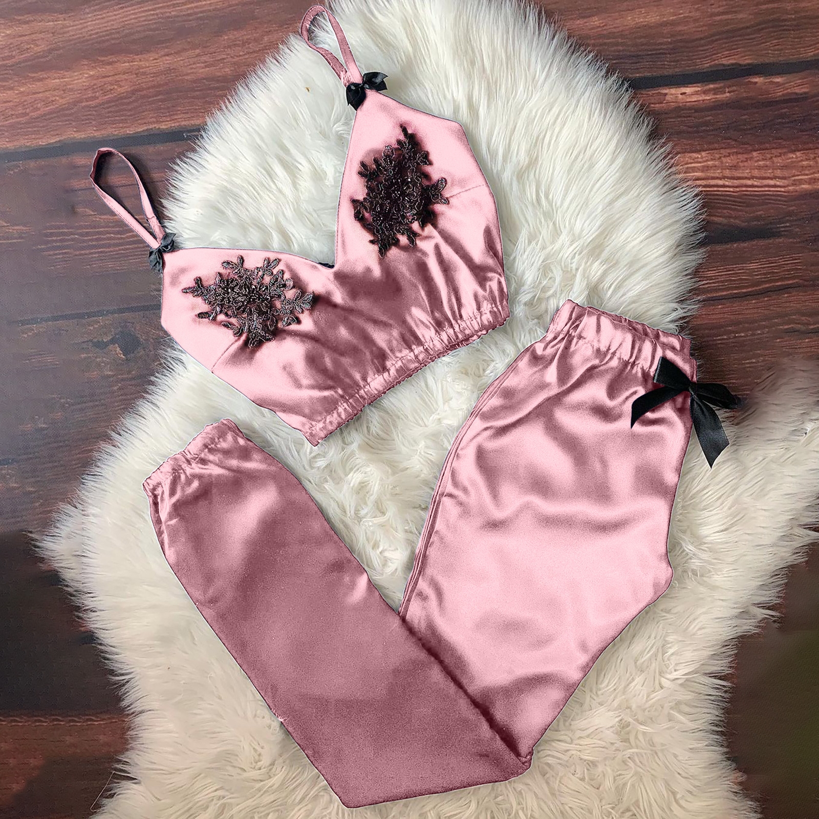 Fashion lace lace suspenders trousers  pajamas two-piece set - 实物图