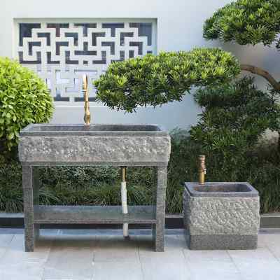 户外石头洗衣池带搓板家用阳台大理石水槽一体式室外石材洗手台盆