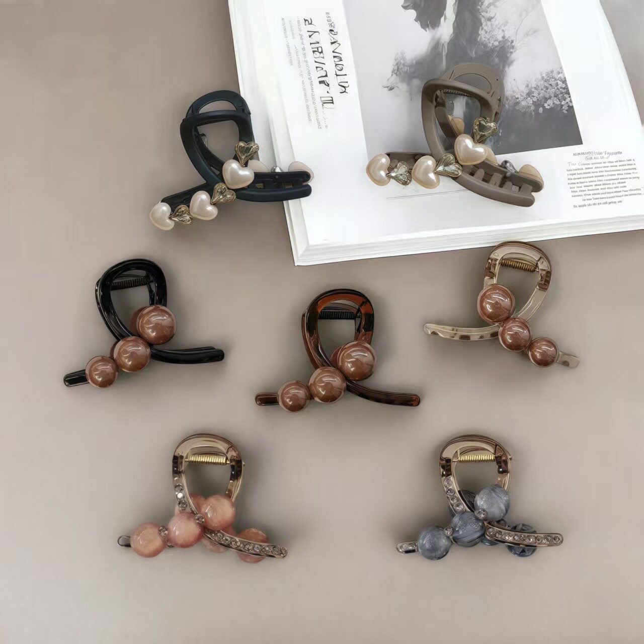 八公分亚克力韩系简约珍珠鲨鱼夹女东大门高级感后脑勺盘发夹