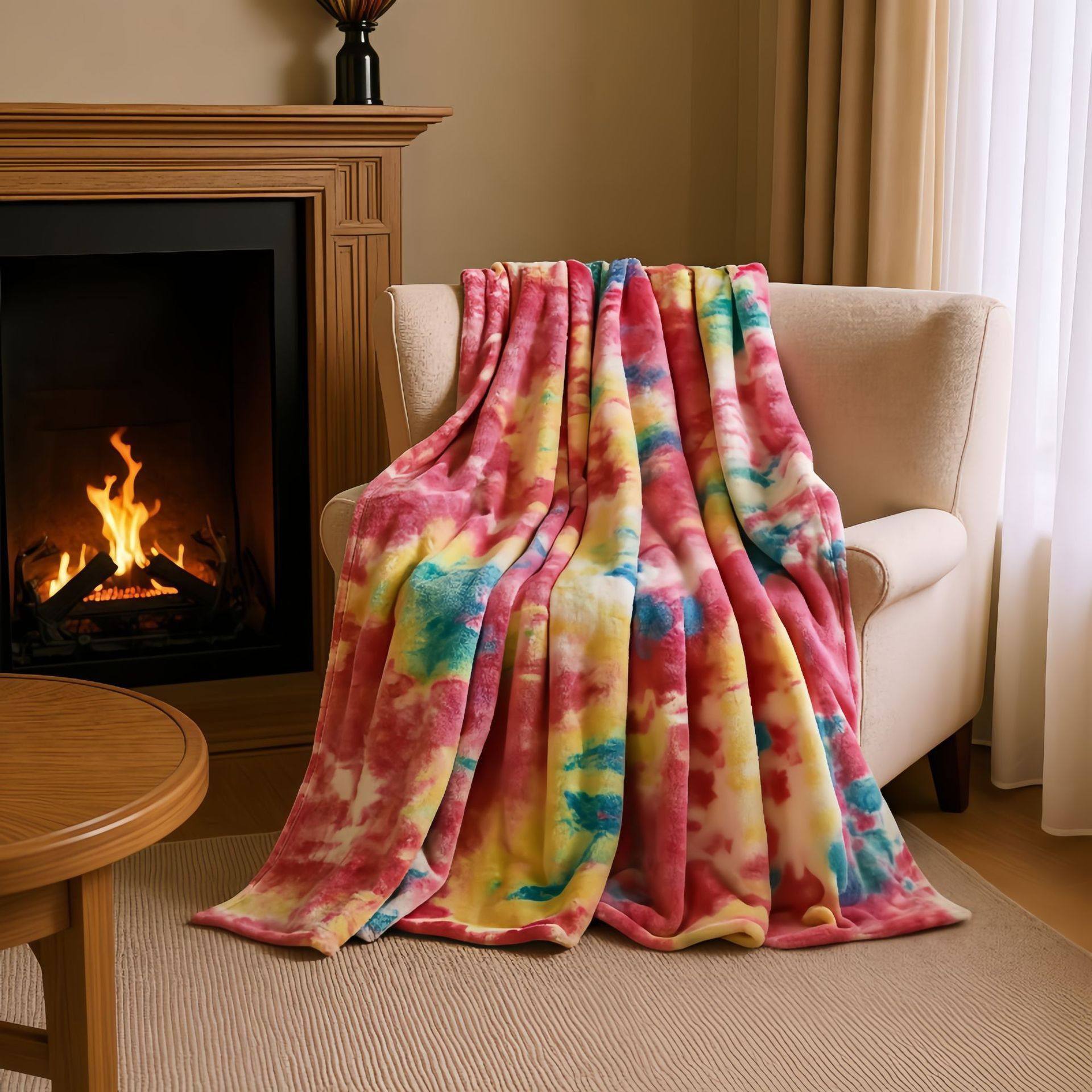 北极绒毛毯a类北欧跨境扎花长毛绒薄款礼品毯子沙发毯超柔软