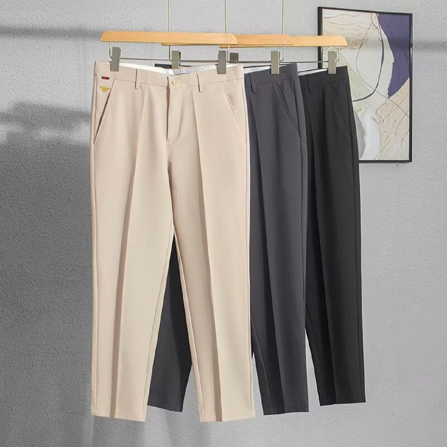 春夏季黑色坠感抗皱小西裤秋季外贸商务高级感男士九分锥形裤子