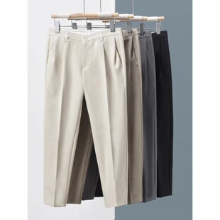 职业青年纯色休闲西裤 九分长裤 简约百搭垂感裤 锥形男士 子修身 新款