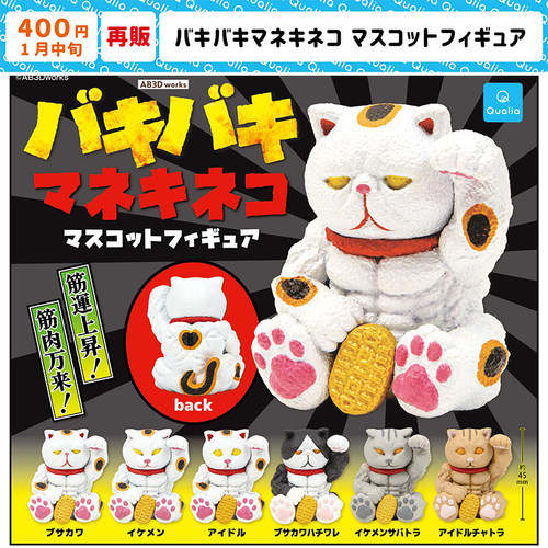 现货日本Qualia肌肉招财猫再贩 搞怪猫咪摆件吉祥物玩具扭蛋