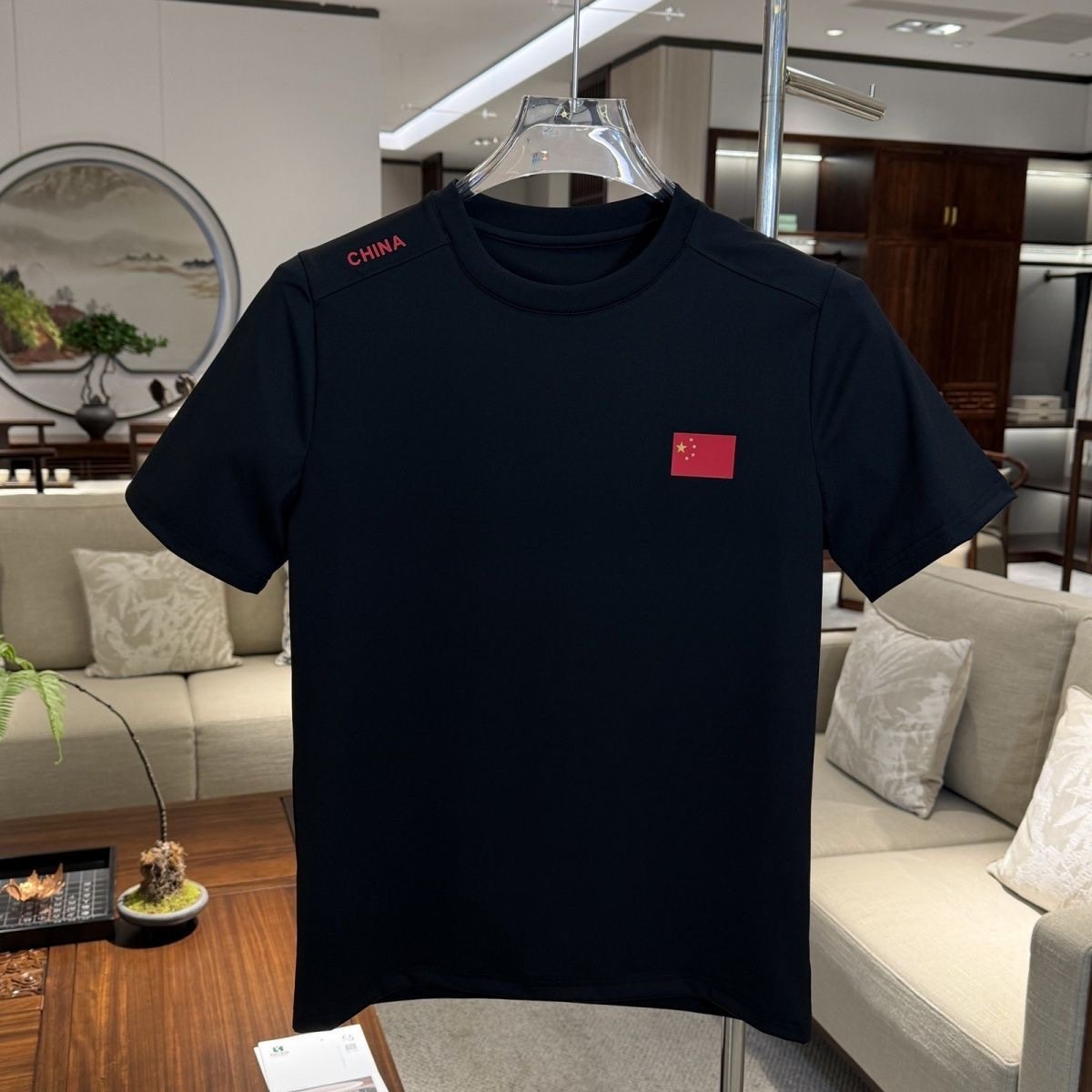 春秋冬新款短袖T恤衫男修身显瘦户外休闲运动加薄绒红旗半袖大码