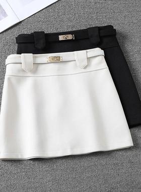 白色毛呢超好看冬装半身裙高腰显瘦短裙气质百搭小个子a字包臀裙