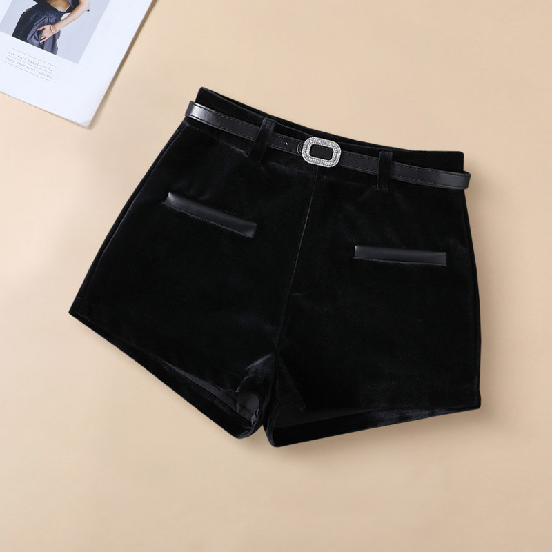 黑色金丝绒短裤女阔腿靴裤辣妹