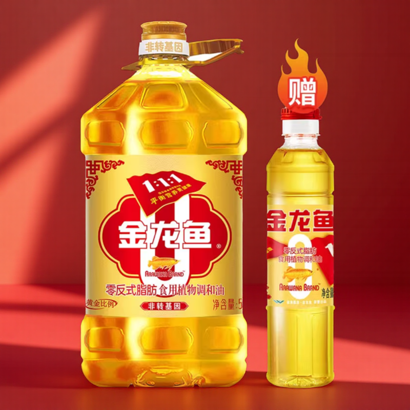 金龙鱼非转基因黄金比例1比1:1零反式脂肪食用调和油5L桶装家用,粮油调味/速食/干货/烘焙,调和油,淘宝优惠券,粉丝福利购,淘宝优惠卷