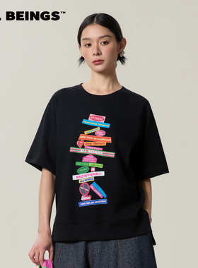 【张极同款】ALL BEINGS2026SS春季新款彩色拼贴文字印花圆领T恤