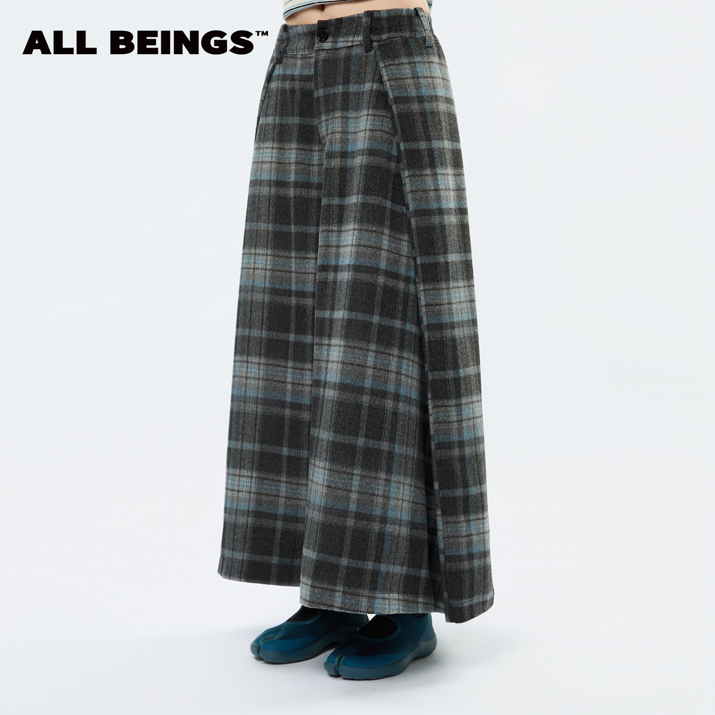 ALLBEINGS撞色格纹毛呢休闲裤