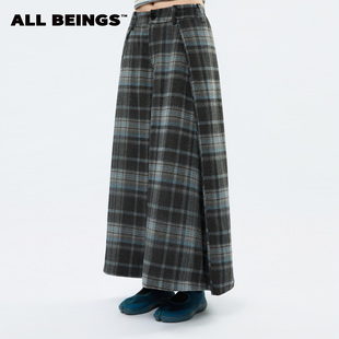 BEINGS25AW冬季 阔腿百搭休闲直筒裙裤 款 式 撞色格纹毛呢A摆款 ALL