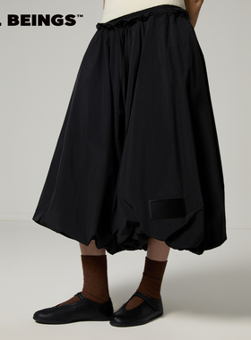 ALL BEINGS26SS新款黑色松紧腰空气感花苞宽松廓形阔腿裙裤女