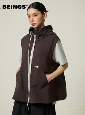 ALL BEINGS2026SS春季新品设计感休闲 花苞抽褶连帽A字摆马甲