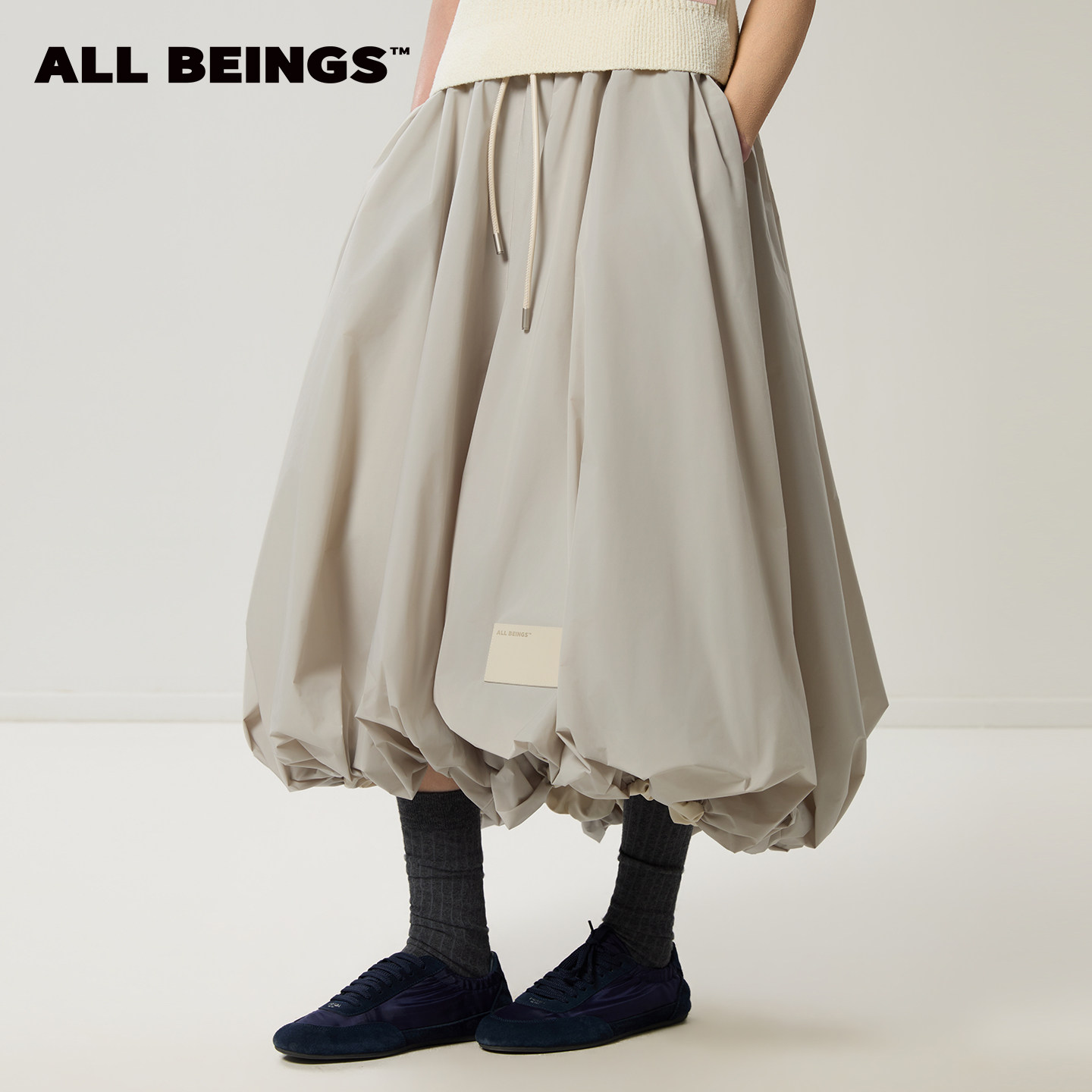 ALL BEINGS2026SS夏季新品设计感百搭 彩浅卡其色大体积花苞裙