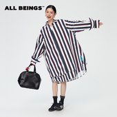 ALL 连衣裙套装 BEINGS25SS早春新品 黑色彩条大廓形叠拼条纹衬衫