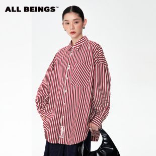红条纹开背设计感廓形抗皱衬衫 新款 上衣外套女 BEINGS25AW秋季 ALL
