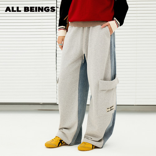 ALLBEINGS牛仔拼接弯刀裤