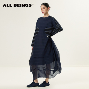 设计感 新品 解构拼接条纹廓形下摆连衣裙 BEINGS2026SS夏季 ALL