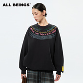ALL BEINGS25AW秋冬新款 彩色圆领宽松加厚纯棉印花百搭休闲卫衣女