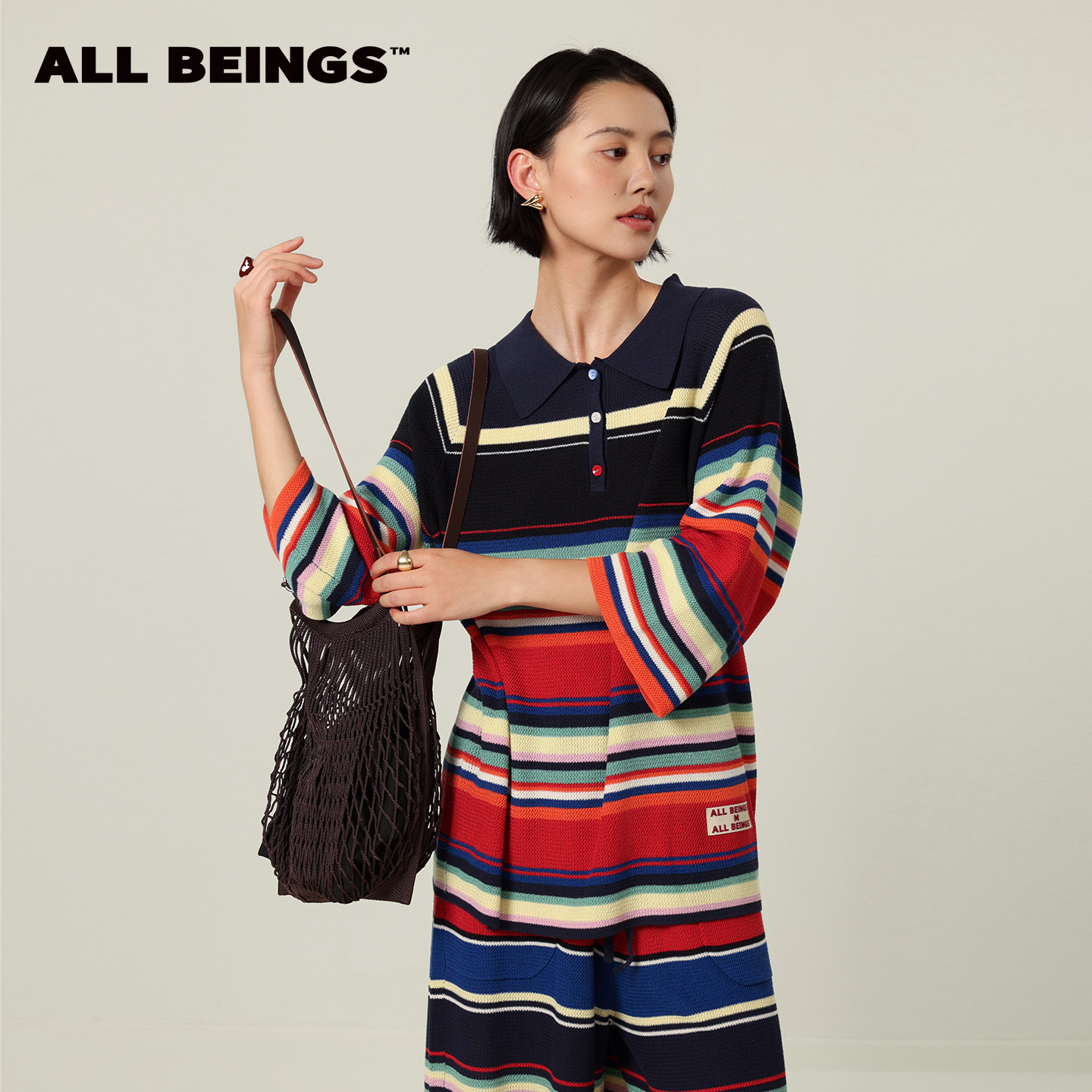 [管乐同款]ALL BEINGS 2026SS夏季度假风彩条纹中袖polo针织T恤衫