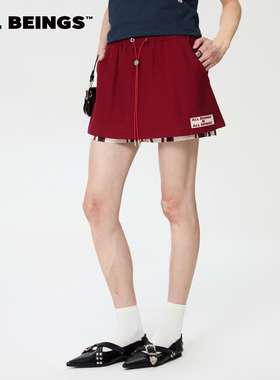 【张予曦同款】ALLBEINGS25SS夏季薄款A摆红色解构拼接短款裙裤女