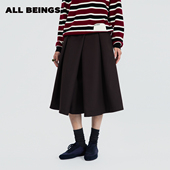 深巧克力色羊毛A摆休闲宽松半身裙裤 ALL BEINGS2025AW秋冬新品 女