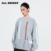 新品 ALL BEINGS2025AW秋季 花灰色字母印花休闲圆领套头卫衣外套女