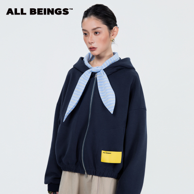 ALL BEINGS2025AW秋冬设计师新款衬衫领围巾拼接拉链卫衣外套女