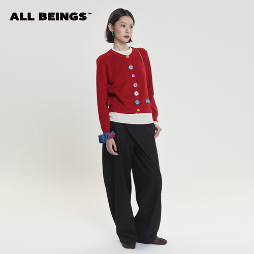 【售完不补】ALLBEINGS 24AW假两件彩扣羊毛针织套头衫秋季女