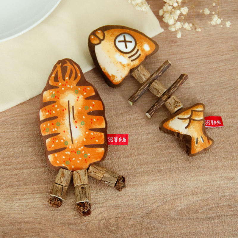 原创新品猫咪玩具鱼骨头木天蓼仿真鱼磨牙自嗨玩具烤鱼现货