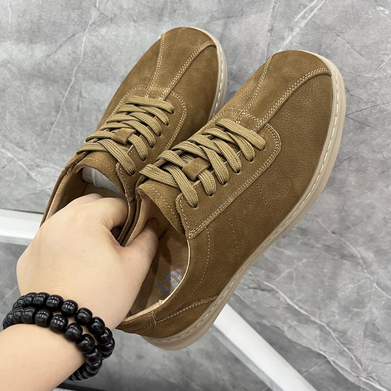 欧洲站磨砂男鞋系带户外真皮休闲鞋手工发泡底上线低帮百搭时尚休