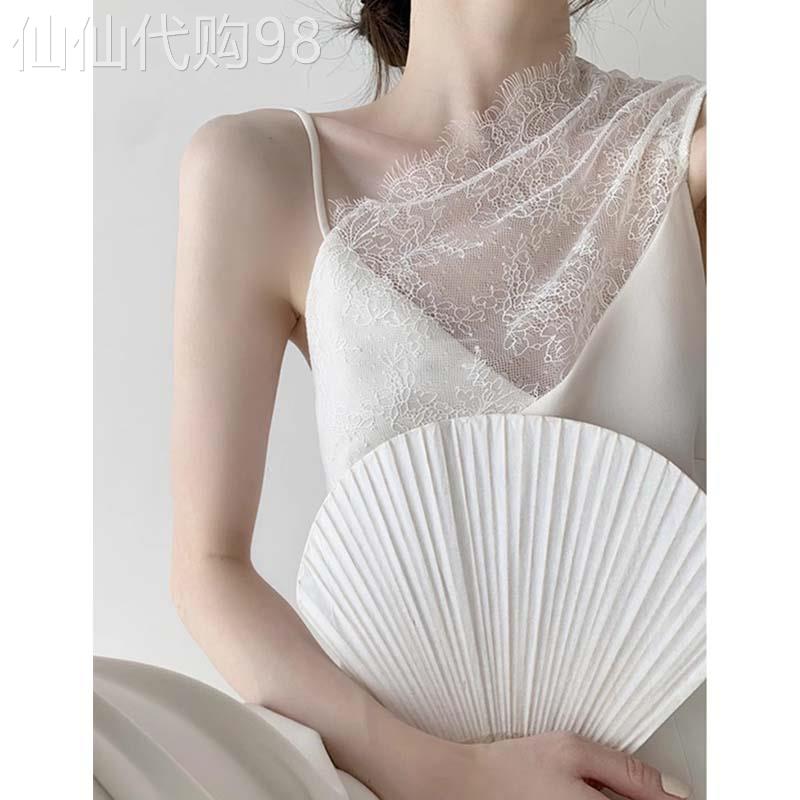 白色冰丝吊带背心女2026新款夏季薄款外穿蕾丝拼接设计感无袖上衣