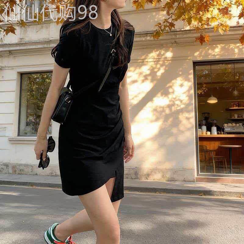 欧洲站夏季女2026新款法式高级感感赫本风小黑裙不规则T恤连衣裙