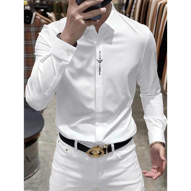 高级感免烫抗皱衬衫男士长袖无痕修身商务正装弹力时尚痞帅白衬衣