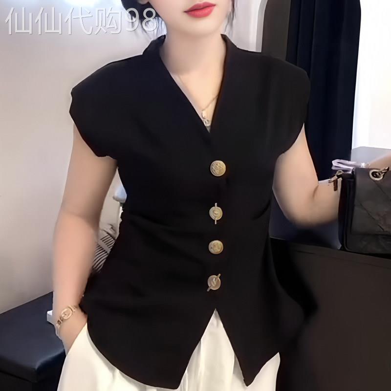 欧货高级简约黑色短袖女2026年夏季新款时尚通勤百搭洋气显瘦上衣