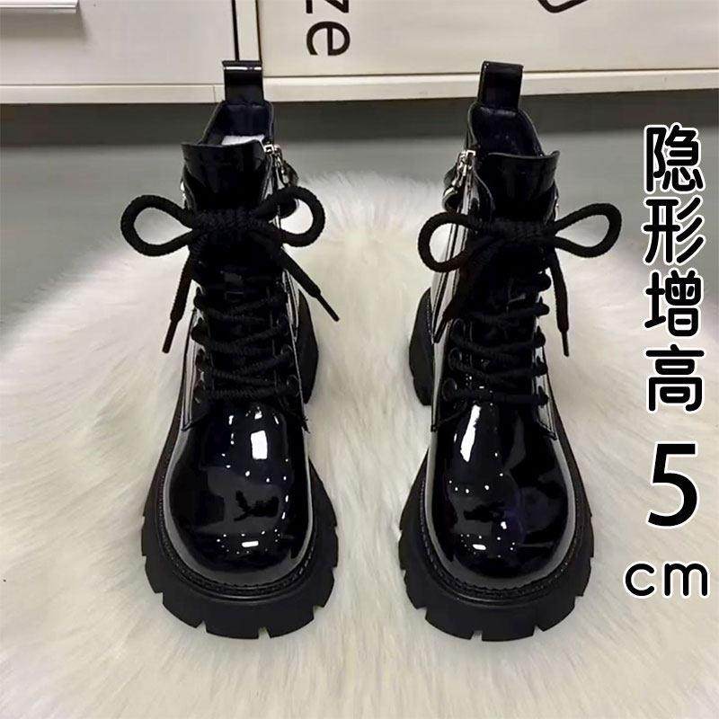 香港真皮亮面厚底马丁靴女款2025秋冬新款爆款软底漆皮英伦风短靴