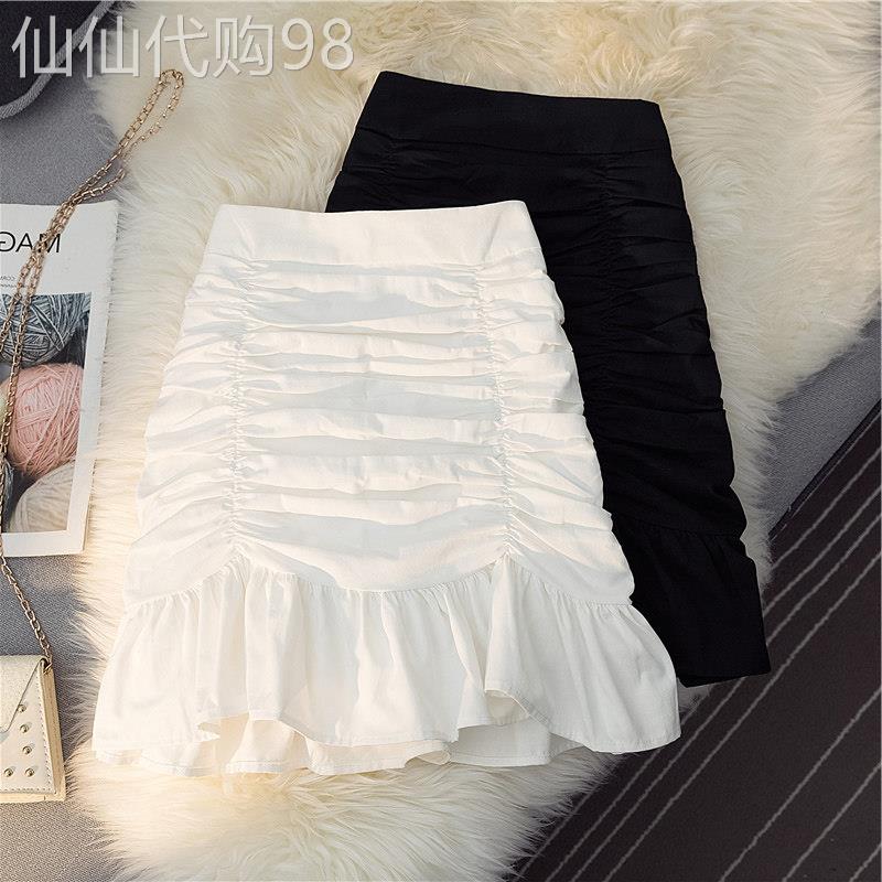半身裙女春秋薄款2025新款高腰a字小个子短裙荷叶边鱼尾包臀裙子