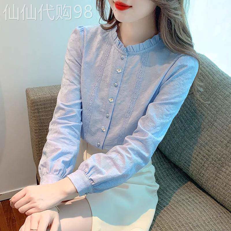 香港TIMO法式立领衬衫女设计感小众春秋新款宽松遮肚打底气质上衣