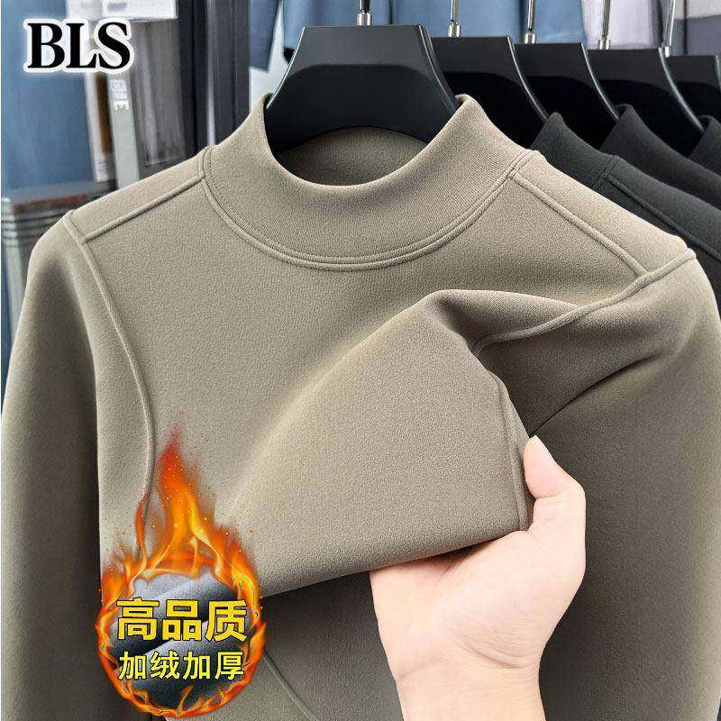 高端保暖德绒半高领卫衣男士冬季2025新款加绒加厚上衣男款打底衫