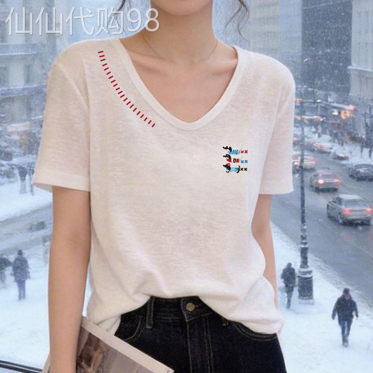 白色V领短袖T恤女夏季2026新款韩系低领宽松显瘦休闲T恤减龄上衣