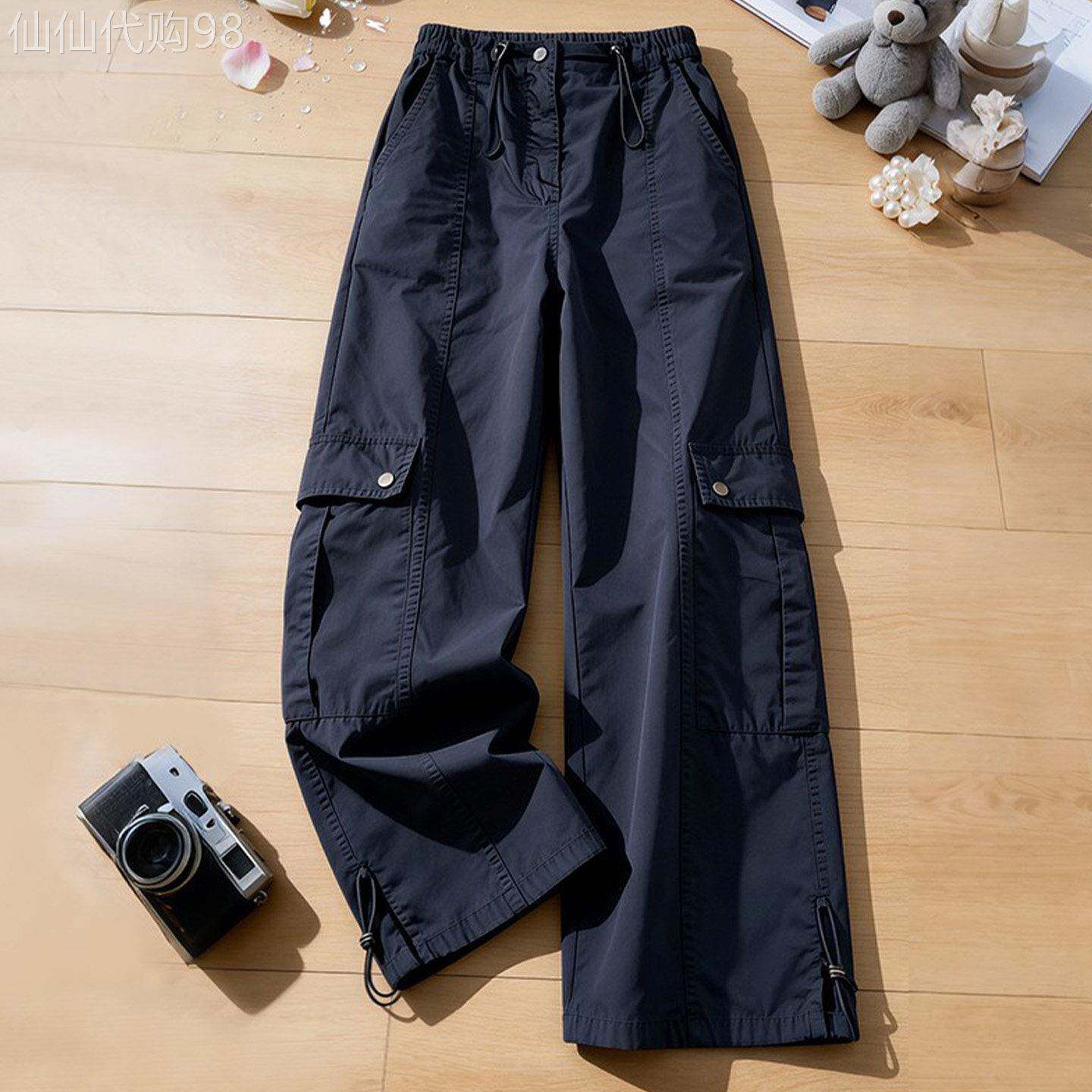 工装阔腿裤女春秋季2026年新款大码多口袋登山户外美式束脚运动裤