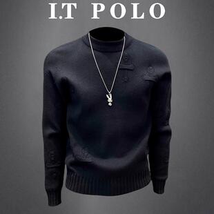 ITSK 专柜~男士提花毛衣新款秋冬季加厚内搭打底潮牌男针织衫