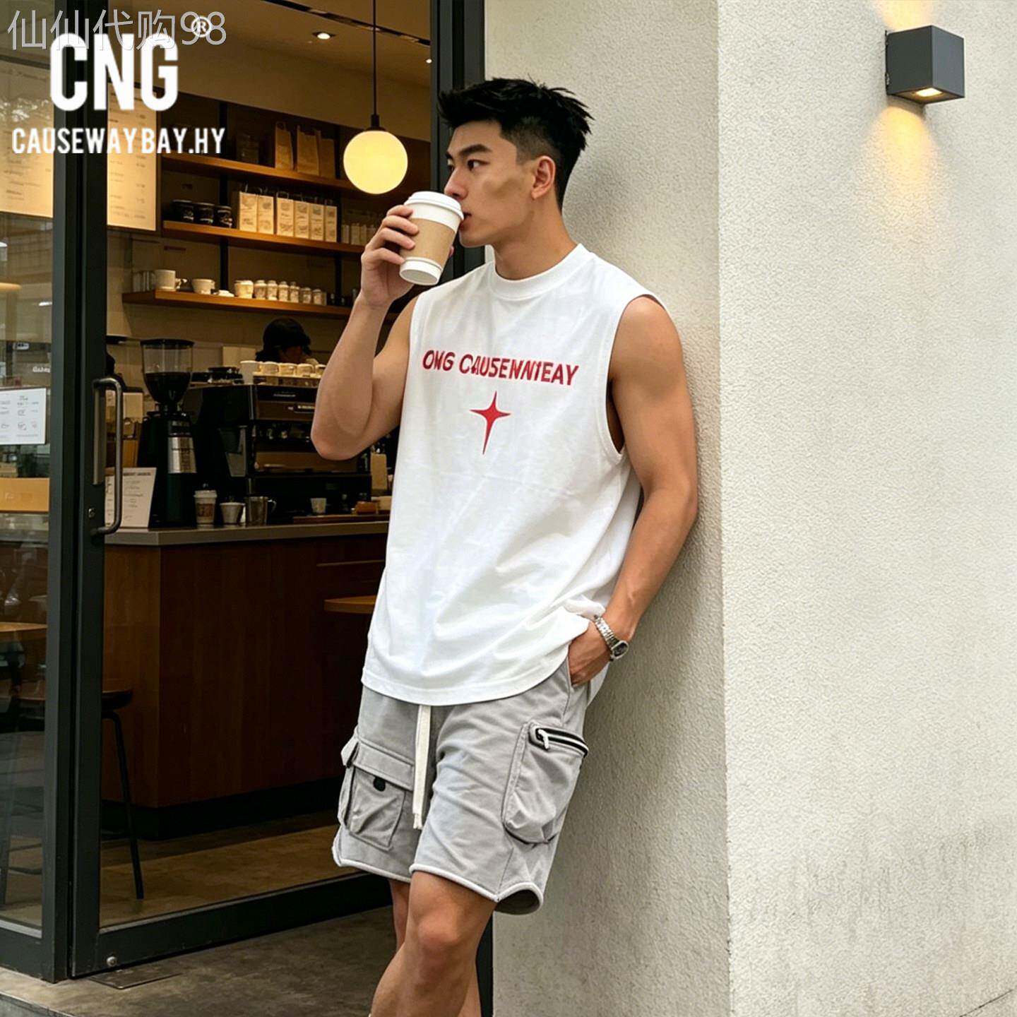 CNG CAUSEWAYBAY潮牌夏季套头休闲字母印花背心宽松纯色无袖男士