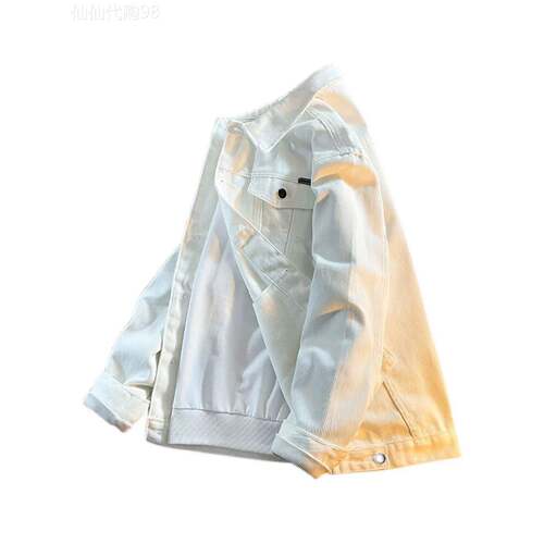 MUSONMU白色外套男潮牌春秋新款休闲翻领短款工装牛仔夹克上衣服