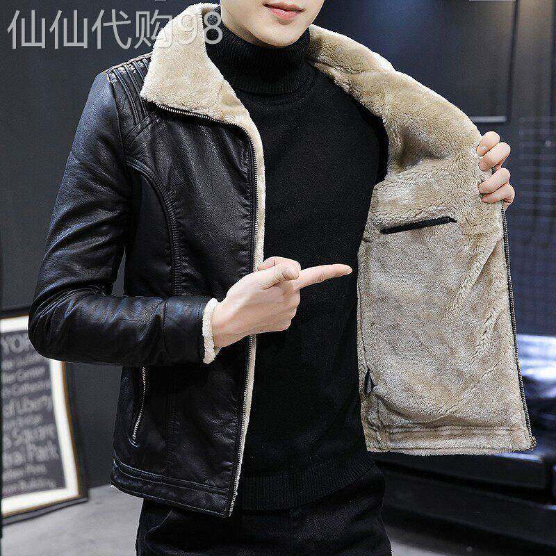 真皮皮衣男秋冬季加绒加厚皮毛一体潮流高端羊羔毛皮夹克男士外套